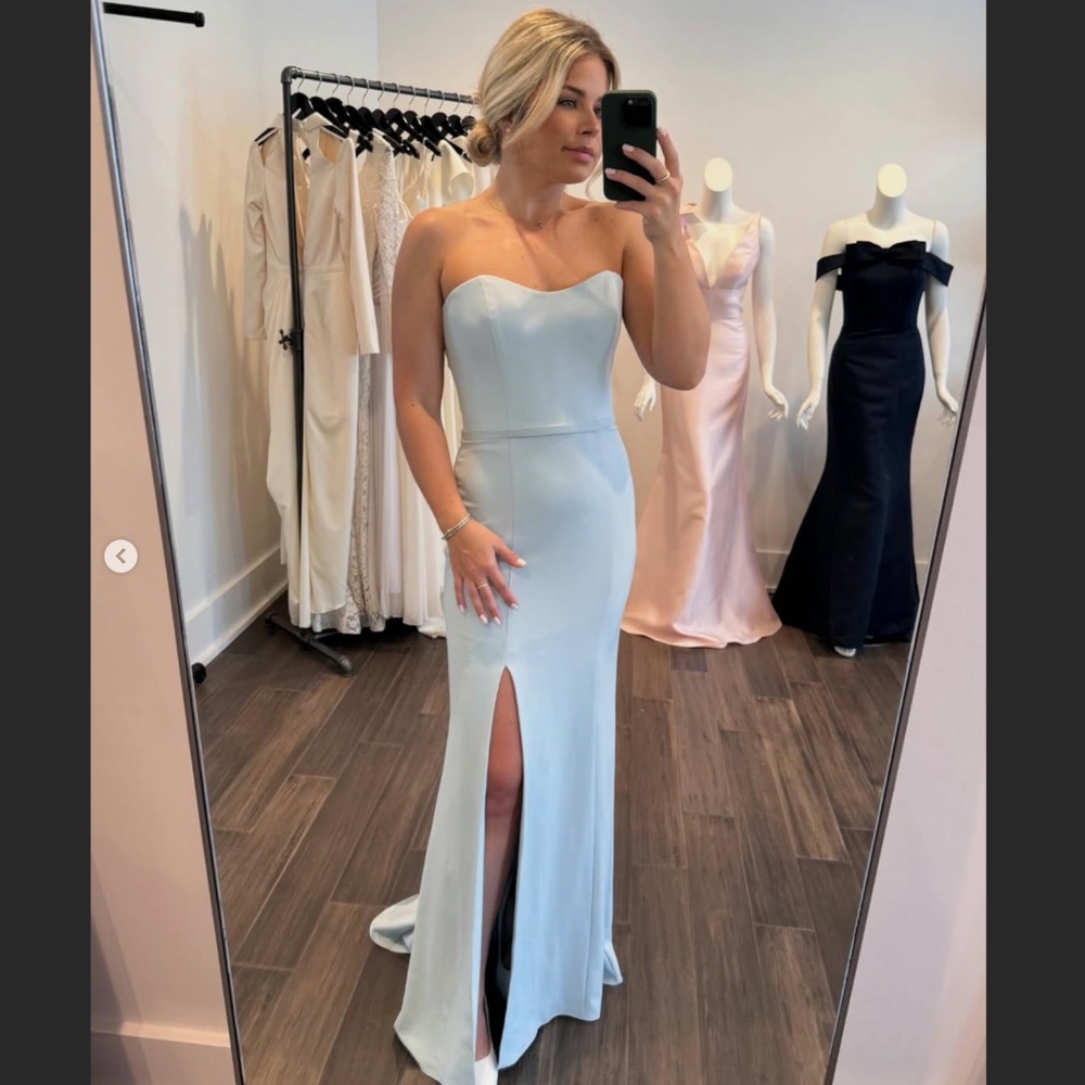 Amsale AJ Strapless Crepe Gown in Ice Blue - S. 4 & 16